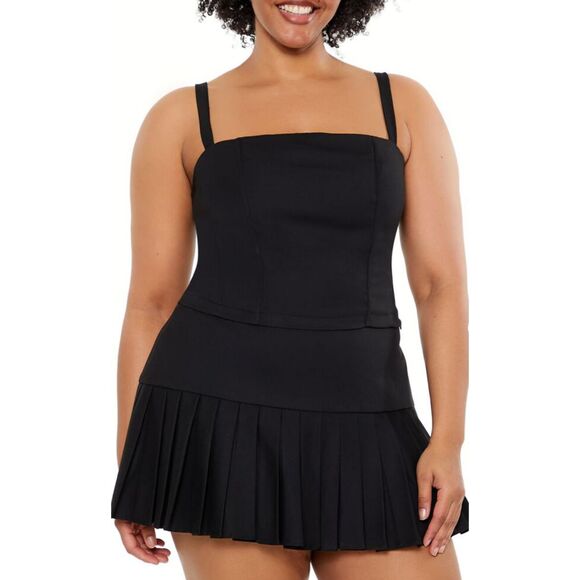 Black Poplin Square Neck Smocked Crop Cami, Corset, Forever 21, Plus Sz 2x, NEW - Picture 1 of 8